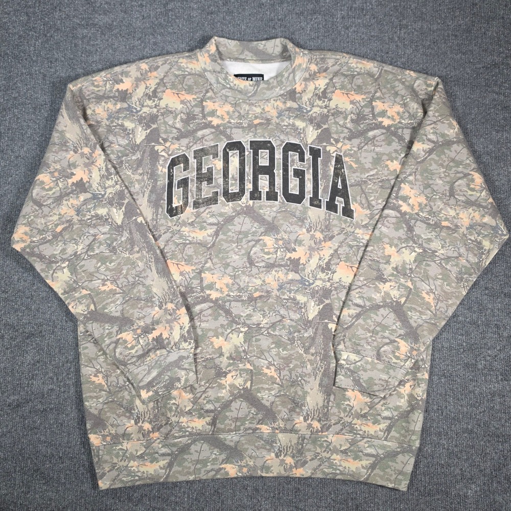 State of Mine Georgia Camo Crewneck Sweatshirt Mens Large Camouflage Pullover
